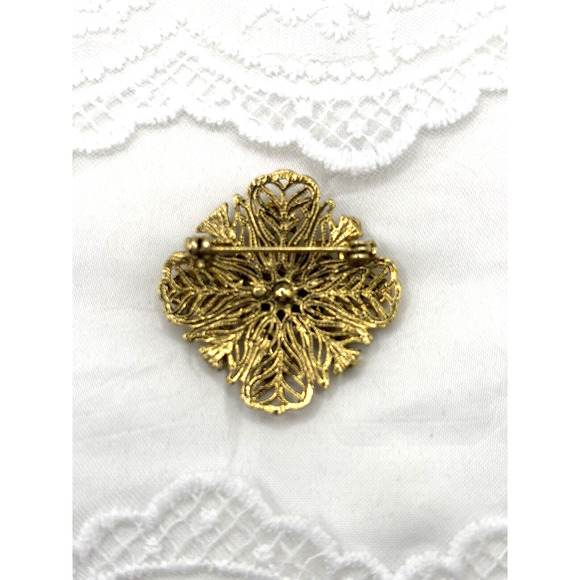 Vintage Filigree Rhinestone Brooch Bronze Purple J1-3012 - Picture 3 of 8